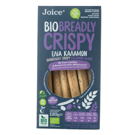 Βιολογικά Κριτσίνια Breadly Crispy Ελιά Καλαμών, 120 γρ., Bio, Joice Foods