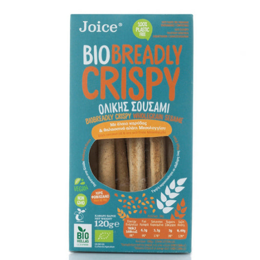 Βιολογικά Κριτσίνια Breadly Crispy Ολικής με Σουσάμι, 120 γρ., Bio, Joice