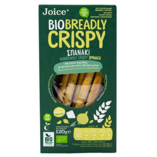 Βιολογικά Κριτσίνια Breadly Crispy Σπανάκι, 120 γρ., Bio, Joice