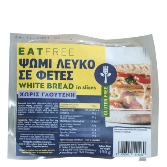 Ψωμί λευκό σε φέτες χ/γλουτ, 190γρ., eat free, Βιοαγρός
